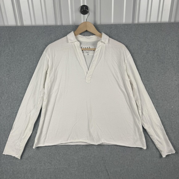 Frank & Eileen Top Womens XS White Popover Henley Jersey Collared Lab510HJ - Picture 1 of 10